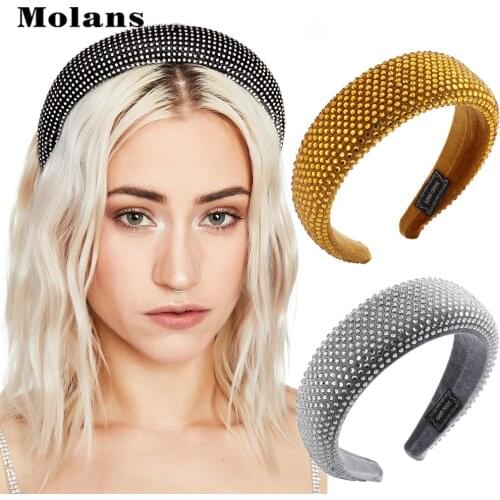 MOLANS Full Rhinestones Padded Headband Thick Sponge Crystal Hairband Solid Bezel For Women Girls Hair Accessories New