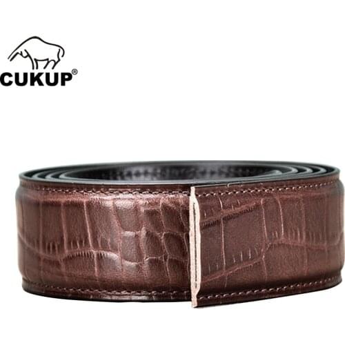 CUKUP Men Quality Soft Striped Cowskin Leather Automatic Style Real Genuine Belts Only for Men 35mm Width Without Buckle NCK1001