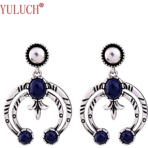 New Design Exaggerated Popular Semi-circle Flowers Inlaid Semi-precious Stones Pendant Personality Woman Earrings Wild Jewelry