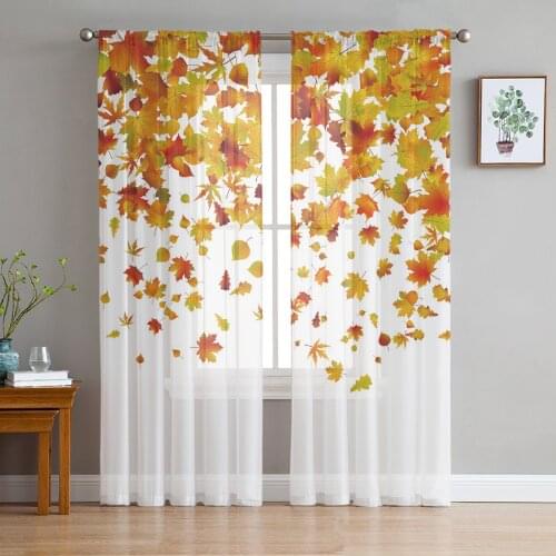 Maple Leaf Fall Tulle Curtains for Living Room Bedroom Decor Chiffon Sheer Voile Kitchen Window Curtain