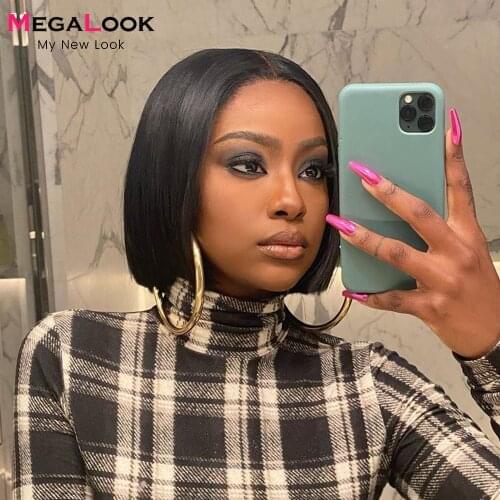 Lace Front Wig Pixie Cut Wig For Women Megalook Remy Human Hair Brazilian Straight Hair Wig Pre Plucked Pixie Cut Wig 150