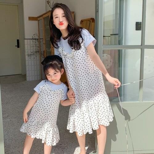 Mother and Daughter Dress 2020 Summer New Kids Dresses for Girls Toddler Girl Fake Two Piece Cute Dress Family Look Girl Dress