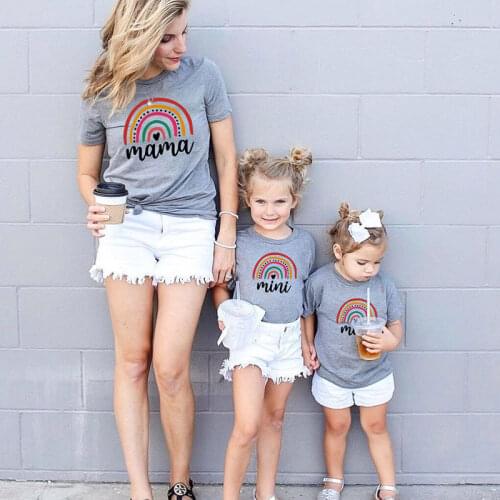 Rainbow Tops Summer Mother Daughter Matching T shirt Mom Baby Mommy and Me T-shirts Clothes Woman & Girls Cotton Tops Family Set