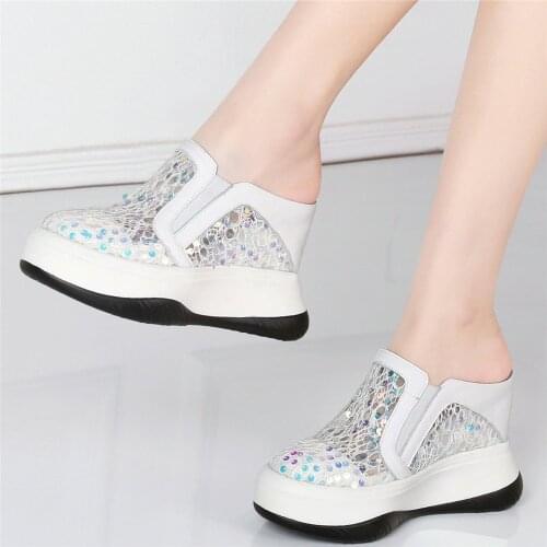 Fashion Sneakers Women Genuine Leather Wedges High Heel Gladiator Sandals Female Round Toe Platform Pumps Shoes Casual Shoes