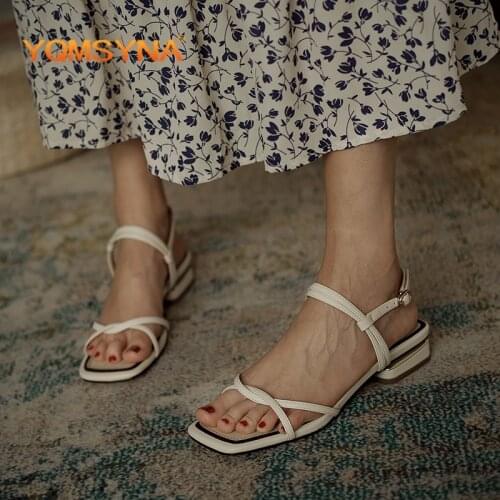 YQMSY Fashion Womens Sandals Genuine Leather Flat With Narrow Band Buckle Strap Modern Sandals New Summer Commuter Shoes AS43