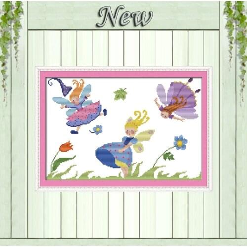 Happy elves fairy home decor painting counted print on canvas DMC 14CT 11CT Chinese Cross Stitch Needlework Sets Embroidery kits