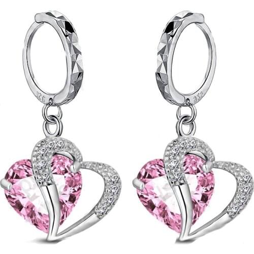 Romantic Love Heart Crystal Earrings for Women Fashion Eardrop Jewelry 925 Sterling Silver Earrings Gifts for Birthday