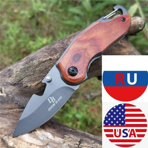 Mini Folding Knife Titanizing 8CR13 Blade Wood Handle EDC Tool Knives- Good for Hunting Camping Survival Outdoor Everyday Carry