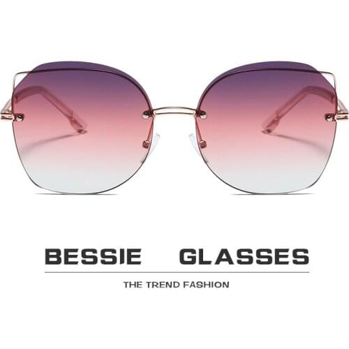 Frameless cats Eye Sunglasses mens and womens fashion cross border ocean color rimless sunglasses women 2020