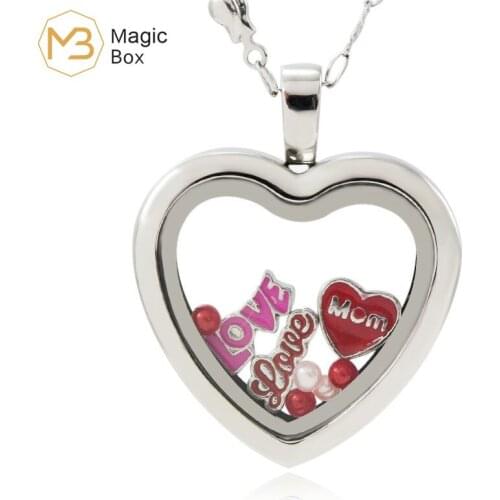 Glass pendant Heart letter Box stainless steel Necklace for Women steel Wedding Anniversary Gifts Personalized Memory Jewelry
