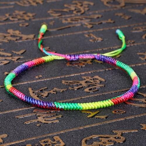Tibetan Buddhist Handbraided Knots Lucky Rope Bracelet Monks Blessed Handmade Yoga Meditation Healing Bangle - 7 Chakra Color