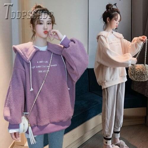 2019 Thick Lining With Fluff Women Sweatshirt Imitation Lambswool Autumn Winter Female Sweatshirts
