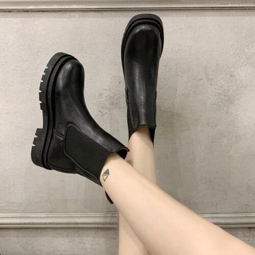 Womens Boots 2021 South Korean version versatile thick-soled increase boot thick heel black leather shoe trend