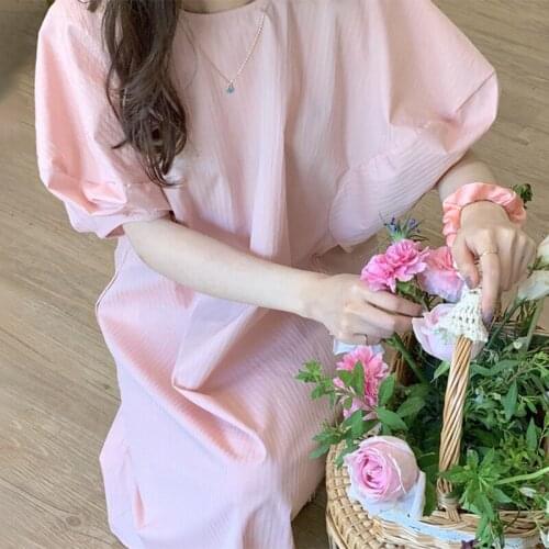 Womens Spring Summer Fashion Designer Plus Size Long Pink Dress Female Chic Casual Loose Dress TB622
