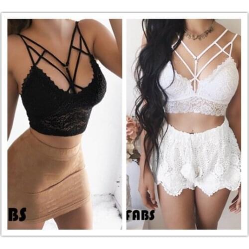 Womens Sexy Lace Underwear Mesh See-Through Elastic Bandage Sleeveless Ties Slim Cropped Top Camisole