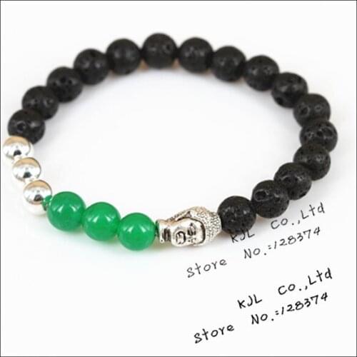 1pcs 2017 new fashion volcanic rocks stone beads bracelet natural beads bracelet with silver-color buddha head for female