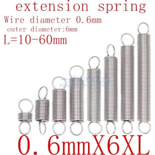 10Pcs Wire Dia 0.6mm 304 Stainless Steel Dual Hook Small Tension Spring Hardware Accessories Outer Dia 6mm Length 15-50mm