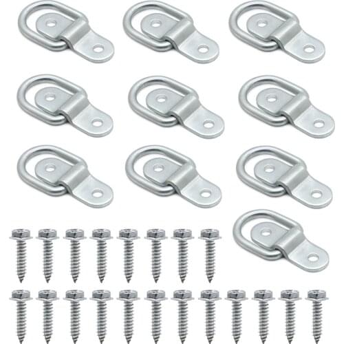 10 Pack D Rings Anchor 1/4" Trailer Cargo Tie Down Ring Anchor W/ Screws for Floor Trucks RV Campers Vans ATV Boats Motorcycles