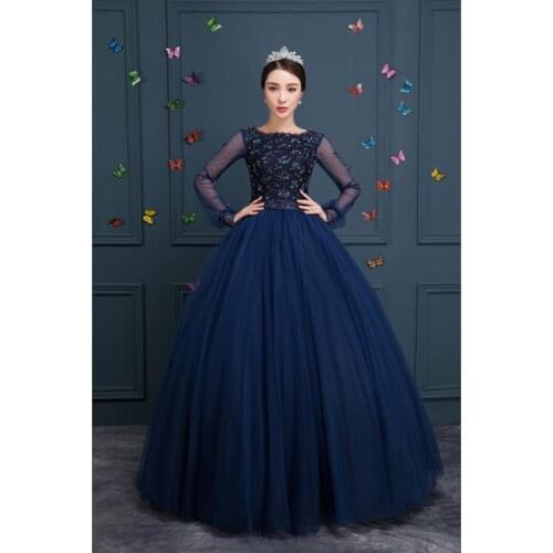 100% navy blue beading long Medieval dress Renaissance Gown princess Costume Victorian Gothic /Marie Antoinette/l Belle ball