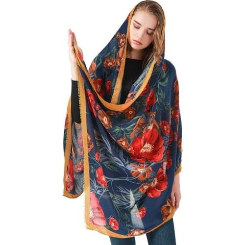 2021 Fashion Newest Floral Printed Cotton Viscose Scarf Shawls Wraps Hijabs 6Colors 10pcs/lot