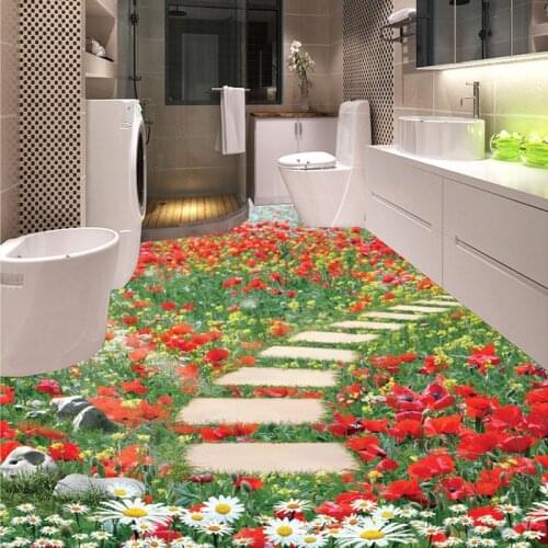 Custom 3D Mural Wallpaper Flower Floral Small Road Bathroom Kitchen Bedroom Floor Sticker PVC Self-adhesive Wallpaper Home Decor