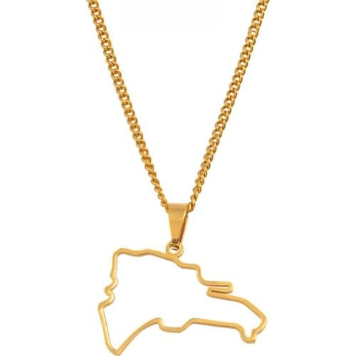 Anniyo Outline Dominican Map Pendant Necklaces for Women Girls Dominicans Country Map Jewelry Gold Color Stainless Steel #057421