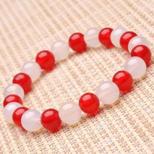 Natural chalcedony white red agate handcarved round beads bracelets beads for couples women men bracelet with jade bracelet