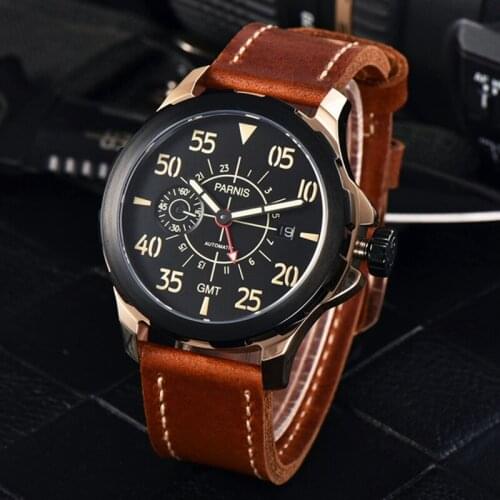 2020 Newly Casual Mechanical Mens Watch Parnis 44mm Top Brand Elegant Deep Purple Strap Auto Date Mens Automatic Watches 2020