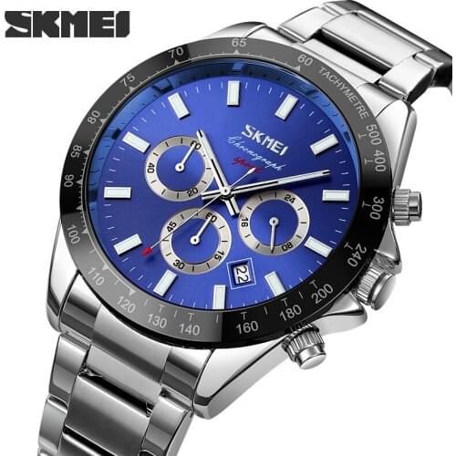 SKMEI Quartz Movement Mens Watches Creative Chronograph Date Clock Luxury Stainless Steel Strap Wristwatch Relogio Masculino