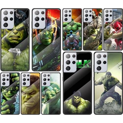 Hulk marvel hero for Samsung Galaxy S21 Ultra Plus A72 A52 4G 5G M51 M31 M21 Luxury Tempered Glass Phone Case Cover