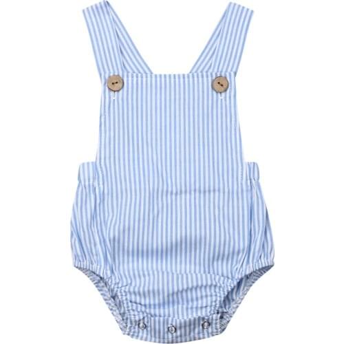 Baby Cotton One-Pieces Romper Sleeveless Suspender Solid Stripe Jumpsuits With Button Brief Fashion Casual Outfits Skin-Friendly