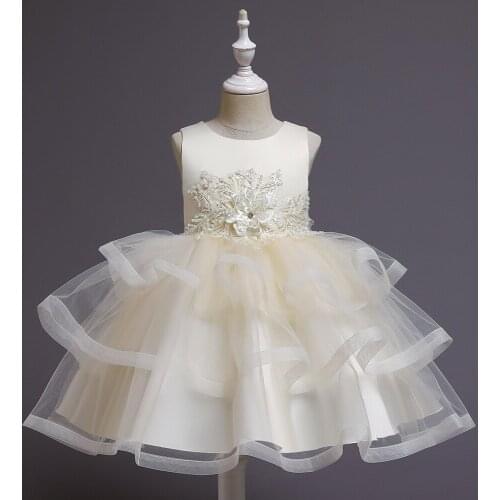 Kids Dress for Girls Champagne Dresses for Party and Wedding Christmas Clothing Princess Flower Tutu Tulle Dress Children