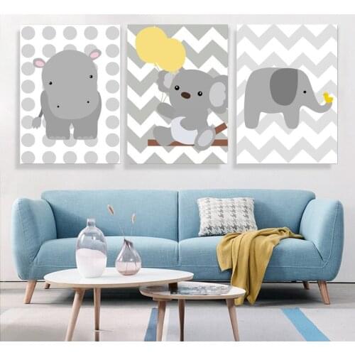 Animal Print Canvas Painting Kawaii Elephant Balloon Wall Pictures For Baby Nursery Room Cartoon Nordic Poster