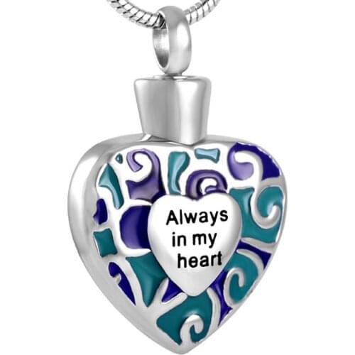 IJD8341 Classic Hot Selling Cremation Jewelry -"Always in My Heart" Urn Necklace Memorial Ashes Keepsake Funeral Casket