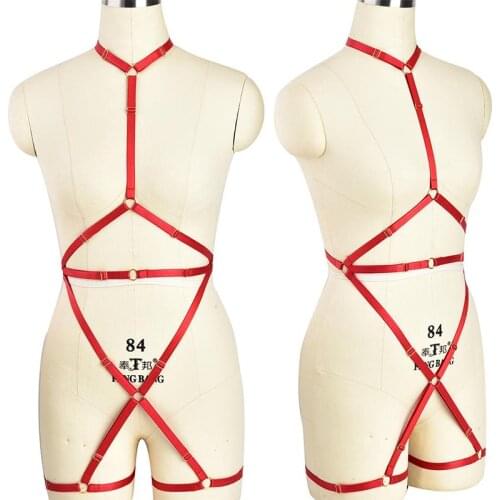 Red Body Cage Lingerie Bondage Body Harness Bra garter Belt Goth Crop Top Strappy Rave Festival Suspender Belt Set For Women