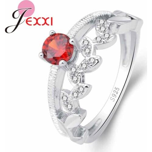 Petal Ornament With Red Cubic Zirconia 925 Sterling Silver Ring New Fashion Women Jewelry For Party Engagement Wholesale