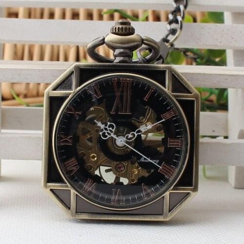 Mechanical Hand Wind Carving Pocket Watch Steampunk Octagon Roman Numbers Steel Fob Watches Men Clock Women Pendant TJX006