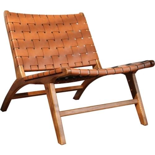 YL Nordic Solid Wood Single-Seat Sofa Chair Simple Modern Leisure Balcony Woven Saddle Chair Recliner