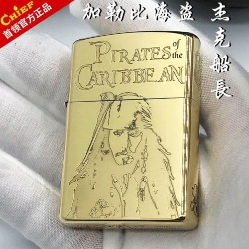 Original Chief Lighter Pure Copper Carving Pirate Captain Pattern Collection Gift Kerosene Gasoline Lighter Outside Tools
