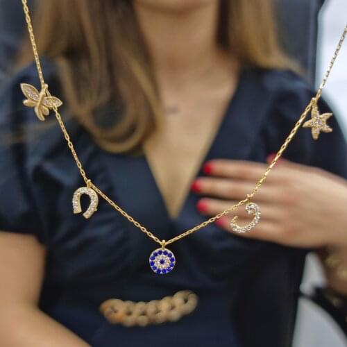 Handmade Fortune Necklace 5-Piece Zircon Stone For Women Girls Valentines Day Fashion Jewelry Elegant