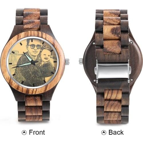 Personalized Mens Engraved Wooden Photo Watch Strap Custom Unique LOGO Wristwatch Creative Anniversary For Fathers day Gifts