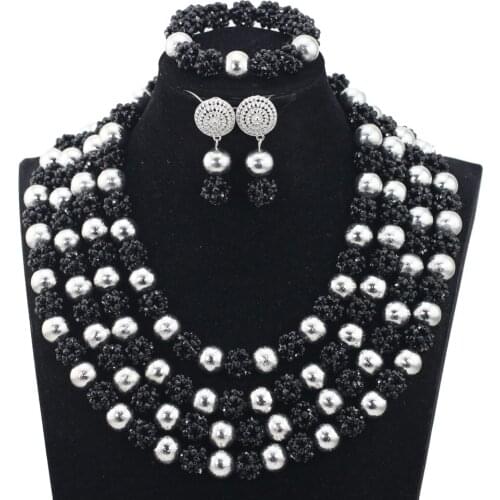 Charms Black Beads Balls Costume Women Jewelry Sets Black and Silver Indian African Beads Jewelry Set WE077