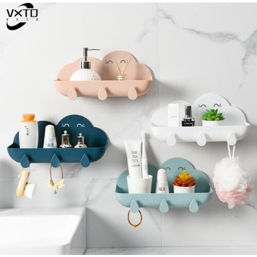 Bathroom Shelf Shower Wall Mount Shampoo Organizer With HooNo Drilling Kitchen Storage Cosmetic Rack Bathroom Accessories