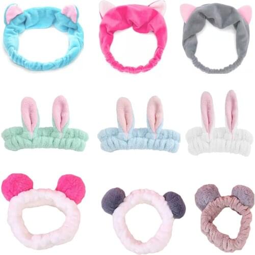 Wash Face Hair Holder Hairbands Soft Warm Coral Fleece Bow Animal Ears Headband For Women Girls Turban Fashion Hair Accessories