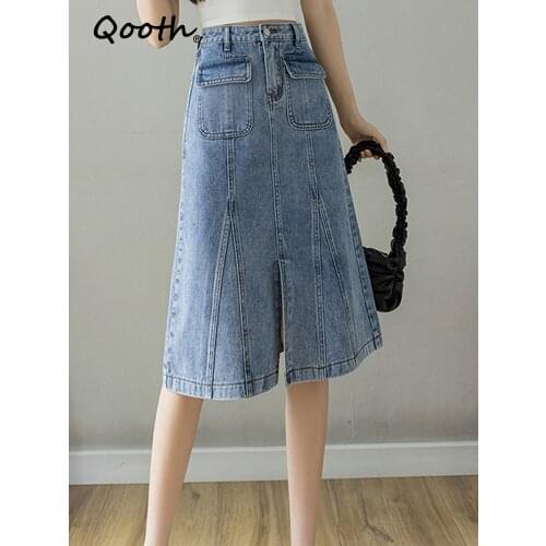 Qooth Denim Skirts For Women