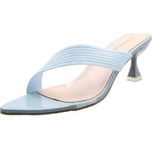 2021 Womens Sandals Pointed Toe Transparent PVC Muller Shoes Thin High Heels Ladies Summer Slippers Narrow Band Sexy Elegant