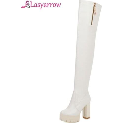 Lasyarrow Winter Platform Square High Heel Boot Women New Sexy Over The Knee Boots Fashion Punk Thigh High Boots Ladies Shoes