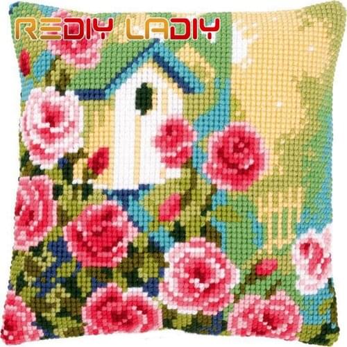 DIY Cross Stitch Cushion Dream House Chunky Yarn Cross-Stitch Kits Needlework Pre-Printed Canvas Pillow Home Decor Art & Crafts