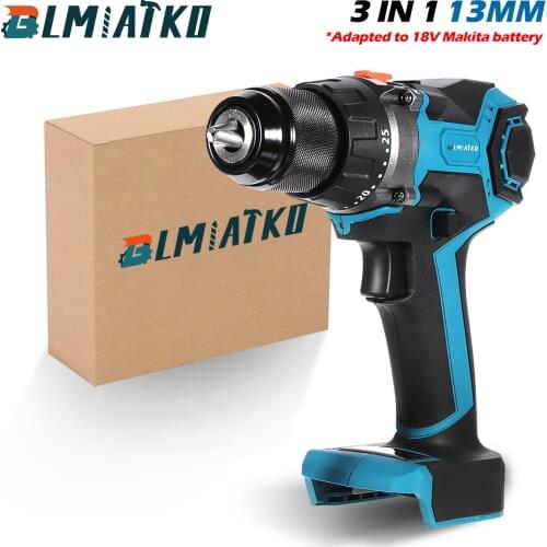 BLMIATKO 18V 13mm 450Nm 3 in 1 Brushless Electric Drill Screwdriver 25+3 Torque Impact Drill DIY Power Tools for Makita Battery