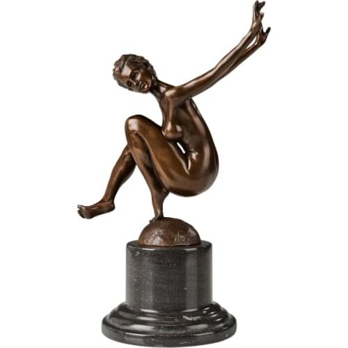Nude Female Dance Sculpture Bronze Modern Girl Art Western Young Woman Figurine Brass Indoor Decoration Accessories